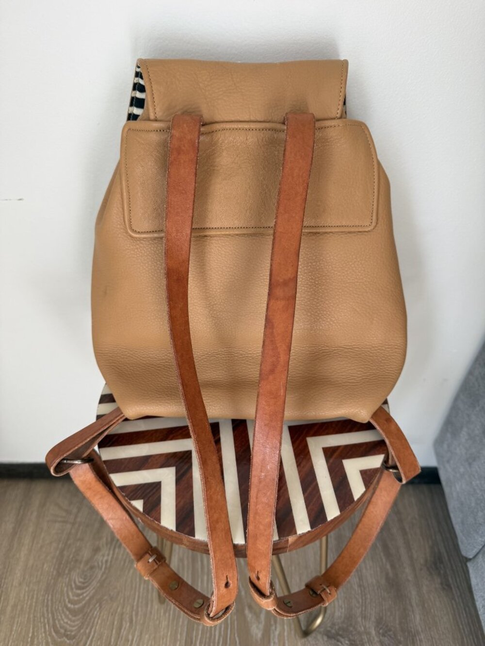 Tan Soft Leather Drawstring Backpack - Picture 3 of 5